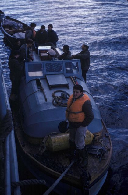 Work party returning to USC&GS Ship PATHFINDER at end of day. Picture