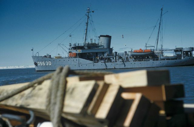 The PATHFINDER at anchor as seen from one of its work launches. Picture