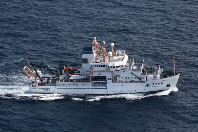Aerial view of NOAA Ship PISCES taken from NOAA Twin Otter aircraft Picture