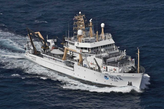 Aerial view of NOAA Ship PISCES taken from NOAA Twin Otter aircraft Picture