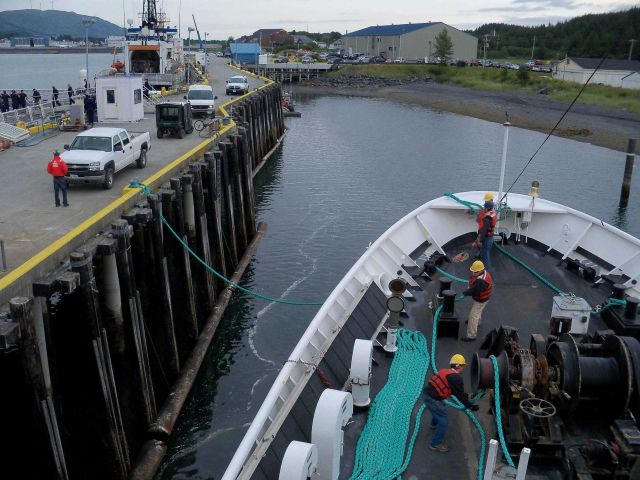 NOAA Ship RAINIER approaching pier at Kodiak putting first line over Picture
