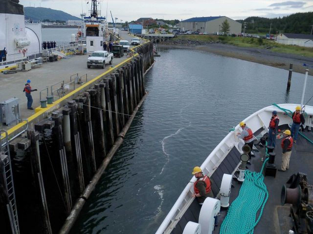 NOAA Ship RAINIER approaching pier at Kodiak Picture
