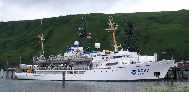 NOAA Ship RAINIER tied up at the Kodiak Coast Guard Pier. Picture