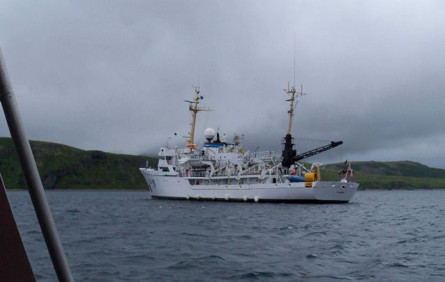 NOAA Ship RAINIER as seen from launch in the Pavlof Islands. Picture