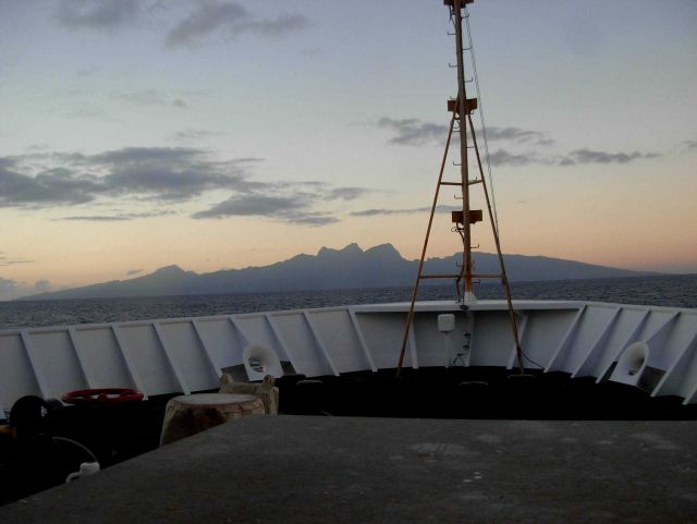 The NOAA Ship KA'IMIMOANA (R333) approaching Tahiti. Picture
