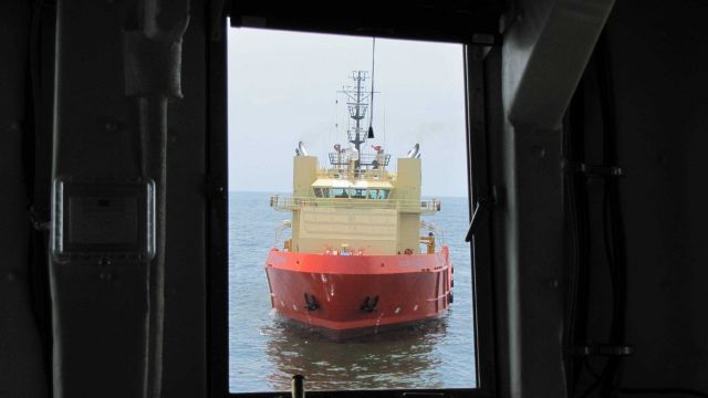 A view of the proximity of oil field work vessels from the bridge of the NOAA Ship PISCES during operations at the Deepwater Horizon oil spill site. Picture