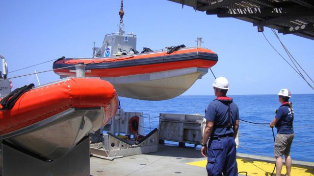Deploying RHIB off NOAA Ship NANCY FOSTER. Picture