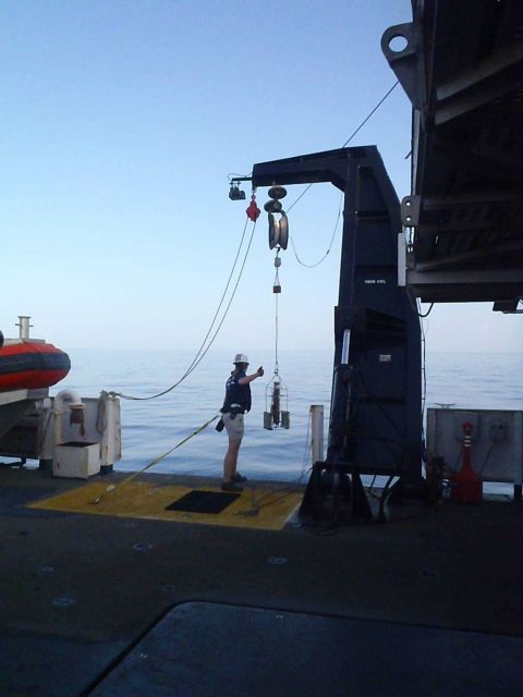 Deploying CTD off NOAA Ship NANCY FOSTER. Picture