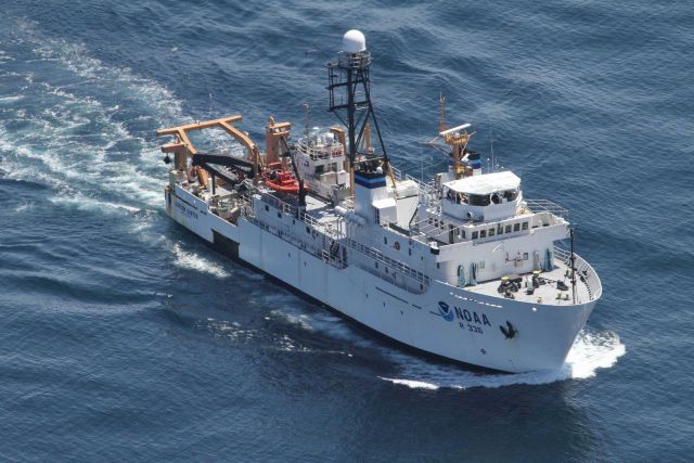 NOAA Ship GORDON GUNTER aerial view of starboard side. Picture