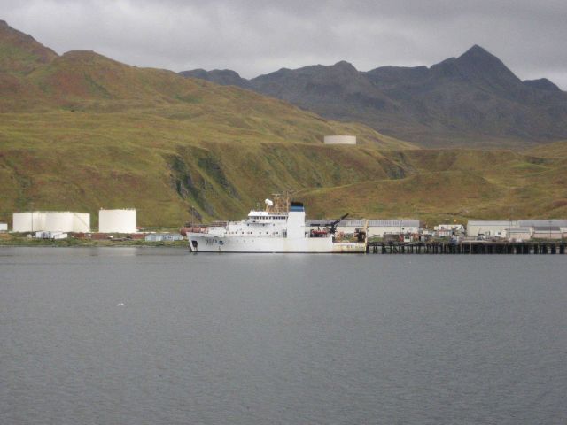 NOAA ship OSCAR DYSON at pier at Dutch Harbor. Picture