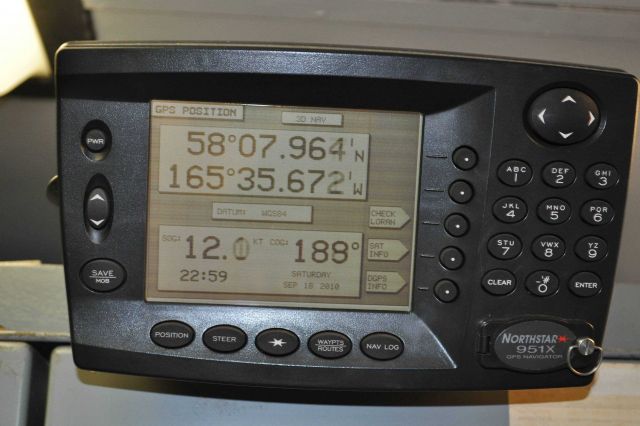Northstar GPS navigator on the bridge of the NOAA Ship MILLER FREEMAN displaying a position southwest of Cape Newenham in the Bering Sea. Picture