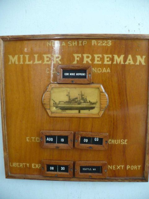 Sailing board of NOAA Ship MILLER FREEMAN. Picture