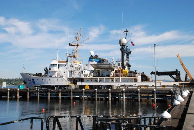NOAA Ship MILLER FREEMAN at pier tied up port side to. Picture