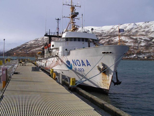 NOAA Ship MILLER FREEMAN at pier tied up starboard side to. Picture