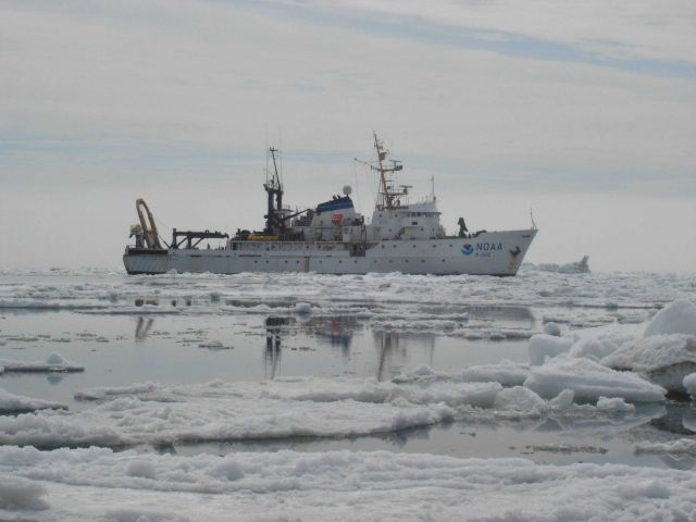 NOAA Ship MILLER FREEMAN seen in Bering Sea ice. Picture