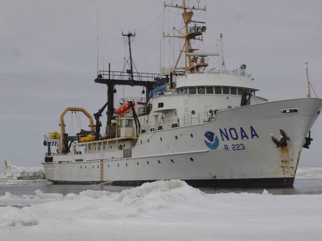 NOAA Ship MILLER FREEMAN seen in Bering Sea ice. Picture