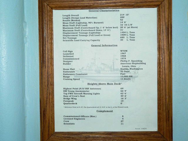 General characteristics of NOAA Ship MILLER FREEMAN. Picture