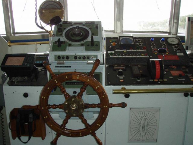 Helm of the NOAA Ship MILLER FREEMAN. Picture