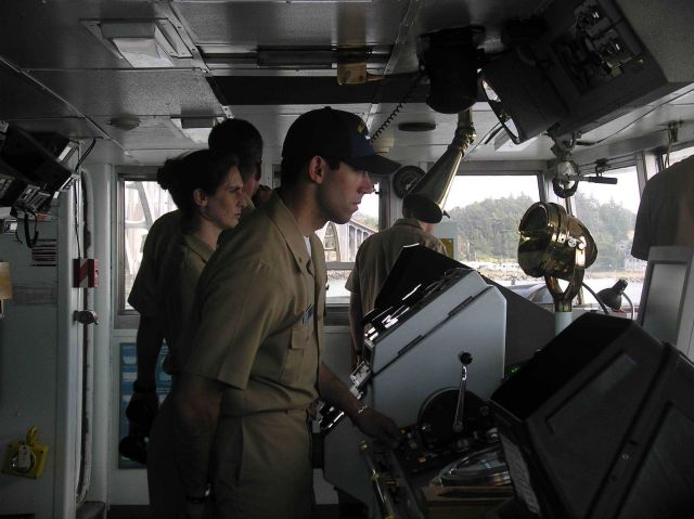 Bridge watch in constrained waters departing Newport, Oregon. Picture