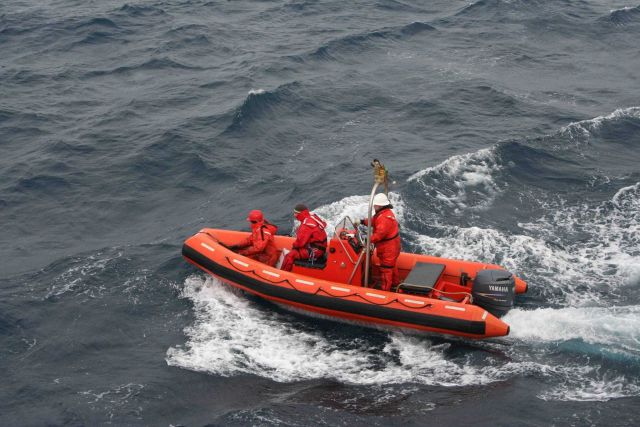 NOAA Ship MILLER FREEMAN rigid hull inflatable boat operating in the North Pacific. Picture