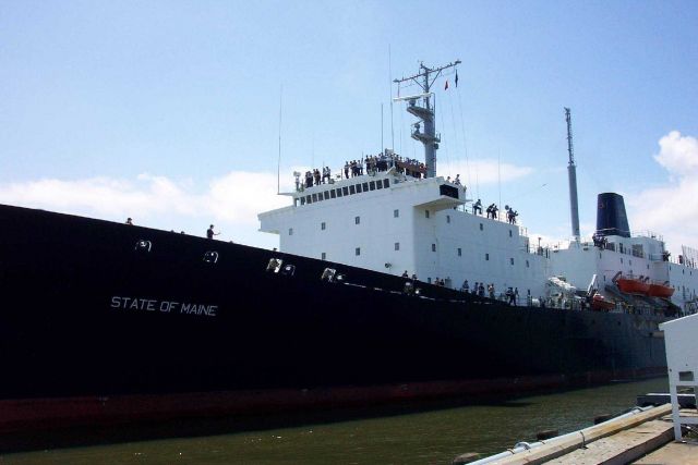 STATE OF MAINE, Maine Maritime Academy Training Vessel, approaching the pier at Norfolk, Virginia, in the Elizabeth River. Picture