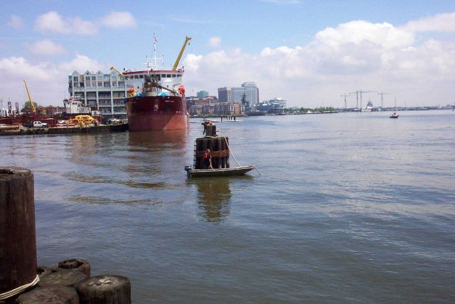 STATE OF MAINE, Maine Maritime Academy Training Vessel, approaching the pier at Norfolk, Virginia, in the Elizabeth River. Picture