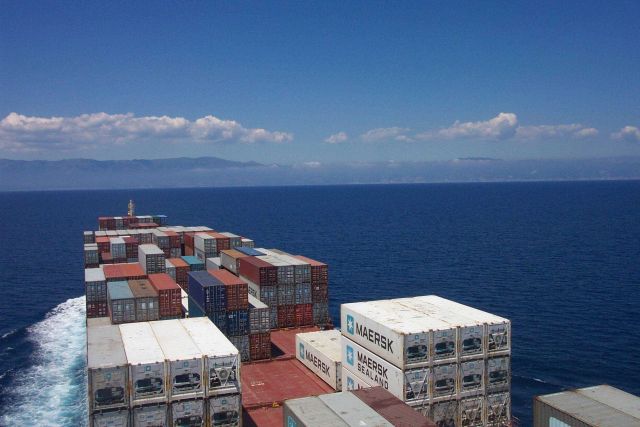Approaching Genoa on the containership SEALAND COMMITMENT. Picture