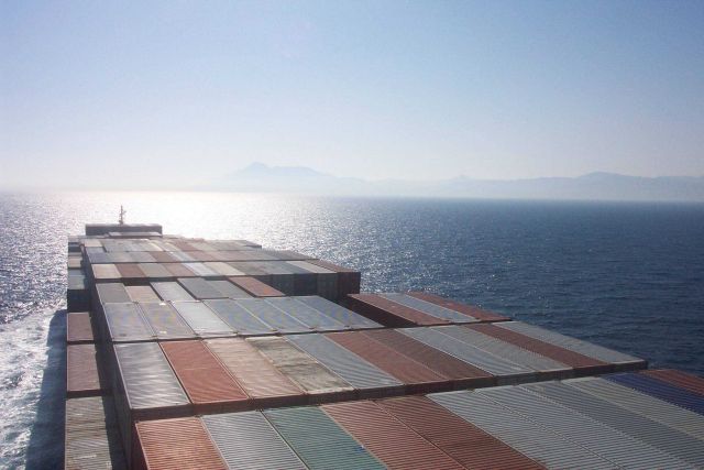The containership SEALAND COMMITMENT entering the Straits of Gibraltar. Picture