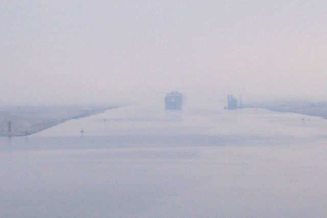 Suez Canal as seen from the bridge of the SEALAND COMMITMENT. Picture