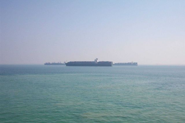Containerships waiting to transit the Suez Canal. Picture