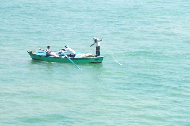Egyptian fishermen in the Suez Canal. Picture