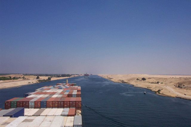 Suez Canal as seen from the bridge of the SEALAND COMMITMENT Picture