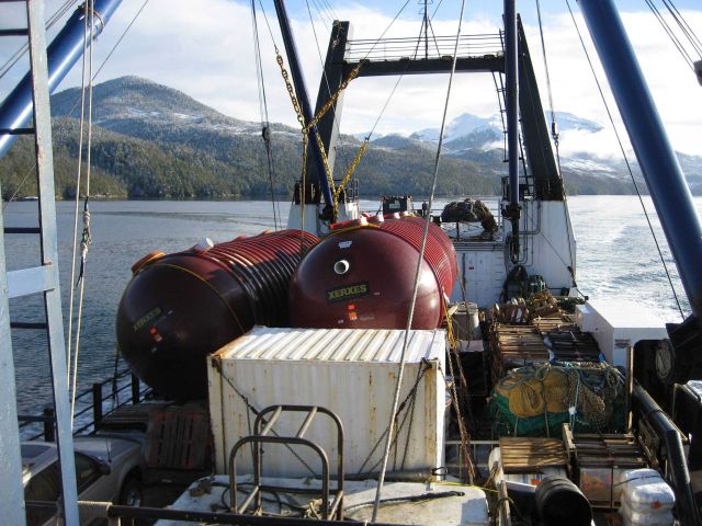 Deck cargo on the SS Coastal Nomad while transiting the Inside Passage on the way to Dutch Harbor. Picture