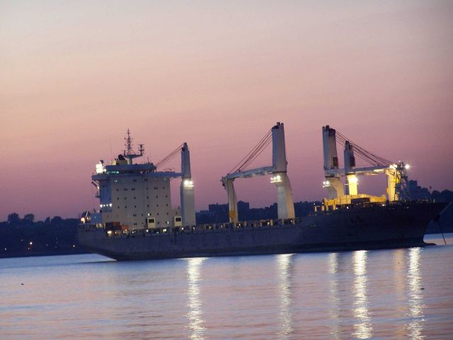 Cargo vessel anchored off New York. Picture