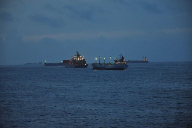 Ships waiting to transit Panama Canal. Picture