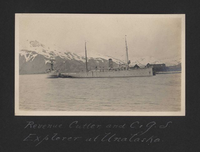 Revenue Cutter (broadside) and C&GS Ship EXPLORER at Unalaska (Dutch Harbor) Picture