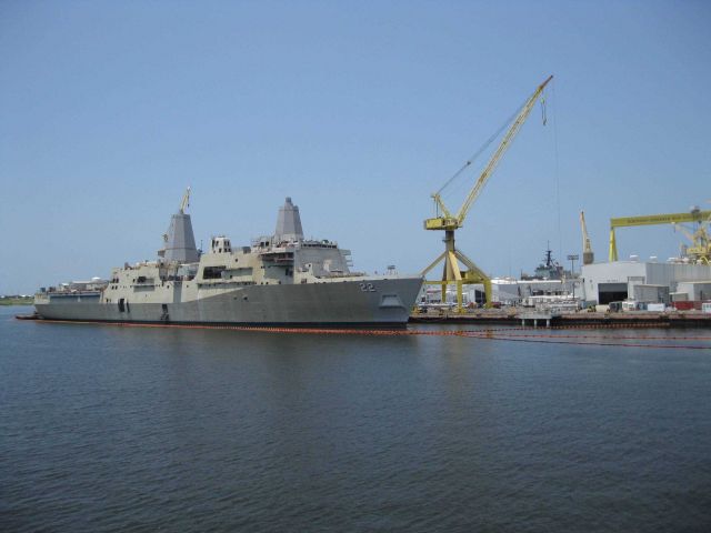 USS SAN DIEGO (LPD-22) tied up at dock. Picture
