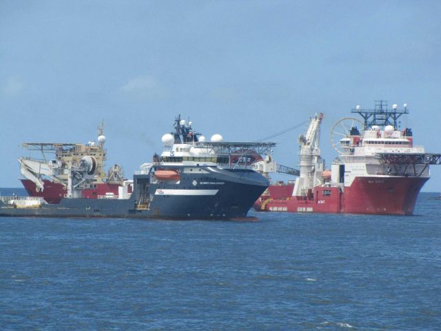 Deep ocean work vessels OLYMPIC CHALLENGER and BOA SUB C on-site at Deepwater Horizon well containment efforts. Picture