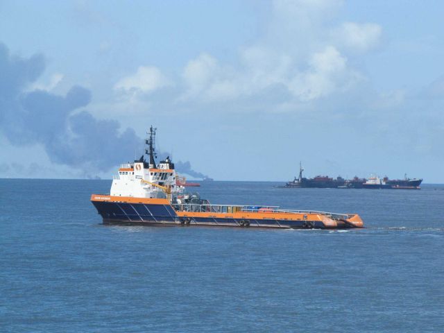 Work and supply vessel SEACOR RIGOROUS on site at the Deepwater Horizon disaster well containment efforts. Picture
