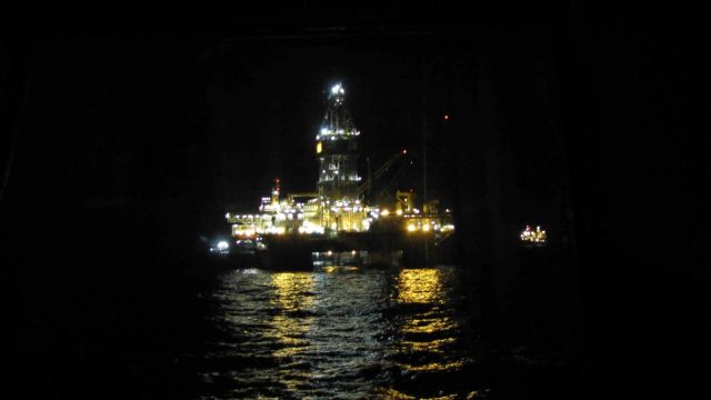 A view of the Deepwater Horizon relief effort vessels at night. Picture