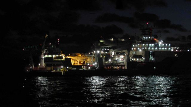 A view of the Deepwater Horizon relief effort vessels at night. Picture