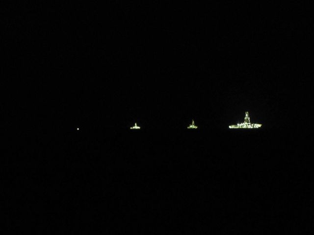 A view of the Deepwater Horizon relief effort vessels at night. Picture