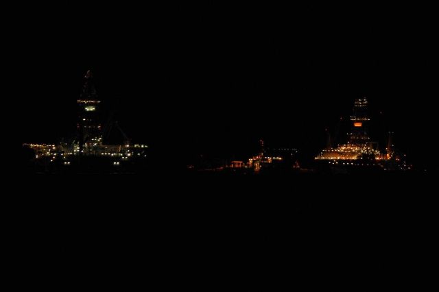 A view of the Deepwater Horizon relief effort vessels at night. Picture