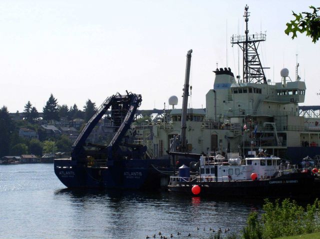 Woods Hole Oceanographic Research vessel ATLANTIS tied on Lake Washington. Picture
