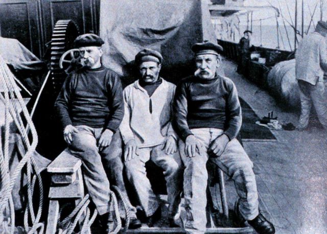 Three sailors sailing on the oceanographic yachts of Prince Albert of Monaco Picture