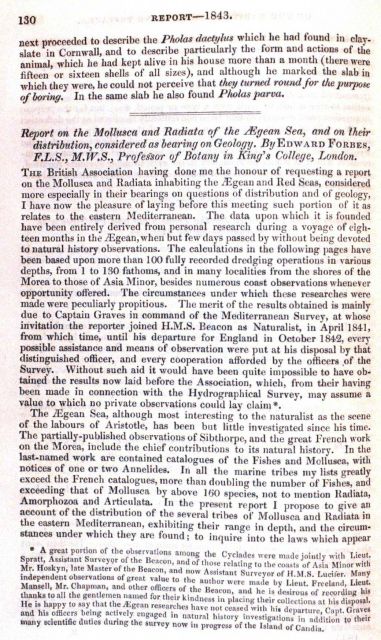 Title page of Edwards Forbes' paper concerning a dredging expedition in the Aegean Sea Picture