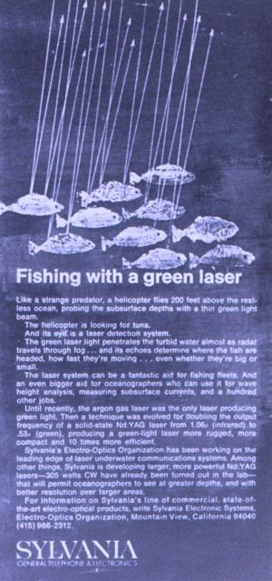 A green laser water penetration system devised by Sylvania Electronic Systems in the late 1970's Picture