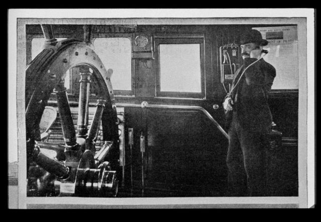 Demonstrating listening device, very similar to a telephone, used on board ships with submarine signaling apparatus Picture