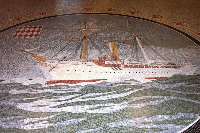 Tile mural of Prince Albert's ship 