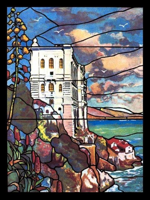 A section of a beautiful poster of the Oceanographic Museum of Monaco showing the museum in its wonderful location by the sea Picture